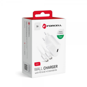 Carregador Forcell USB C + cabo 3A 25W Quick Charge 4.0