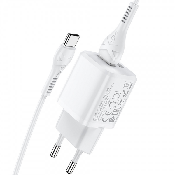 Carregador 2xUSB + cabo para type C 2,4A HOCO (Branco)