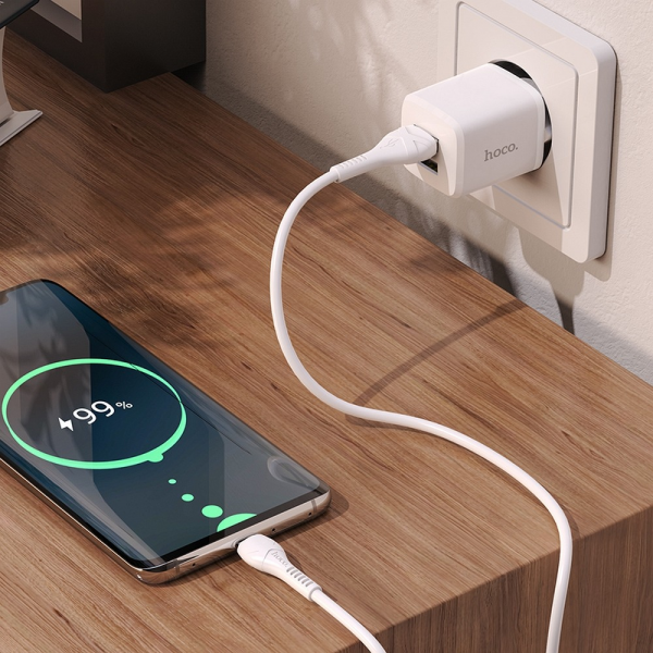 Carregador 2xUSB + cabo para type C 2,4A HOCO (Branco)