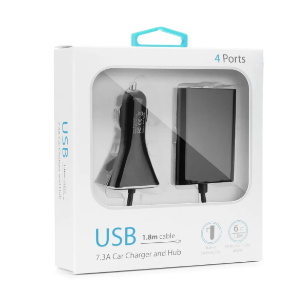 Carregador de isqueiro com 4xUSB e 7,3A para carro