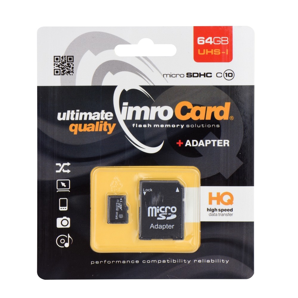 Cartão memória Imro microSD 64GB / Classe 10 UHS-1 + adaptador