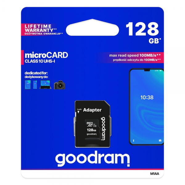 Cartão memória GOODRAM microSD 128GB / Classe 10 UHS I + adaptador