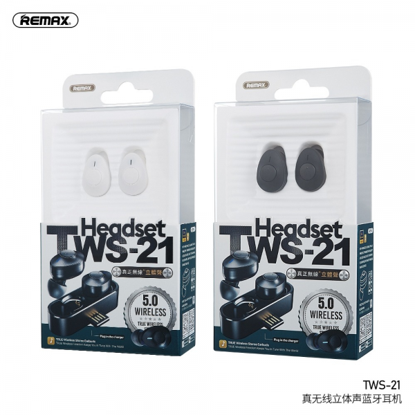 Earphones Bluetooth TWS-21 c/ docking station (Preto)