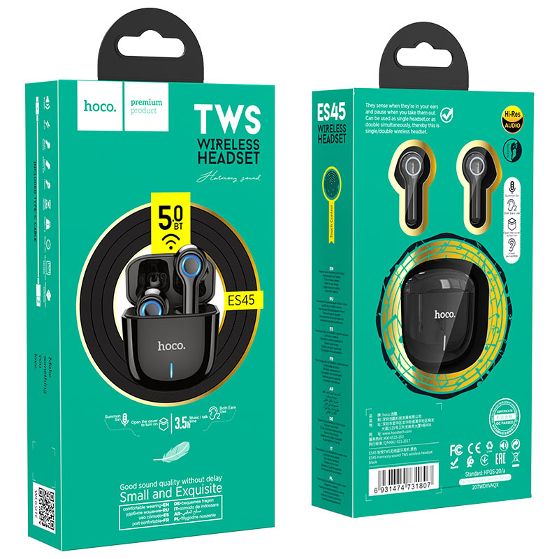 HOCO wireless headset Harmony sound TWS ES45 preto