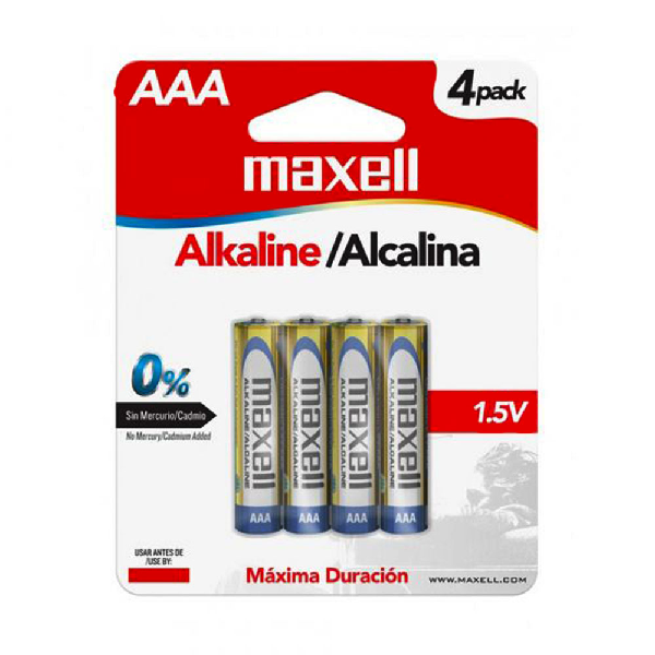 Pilhas Maxell Alcalinas, LR03, AAA, 1.5V (Pack 4)