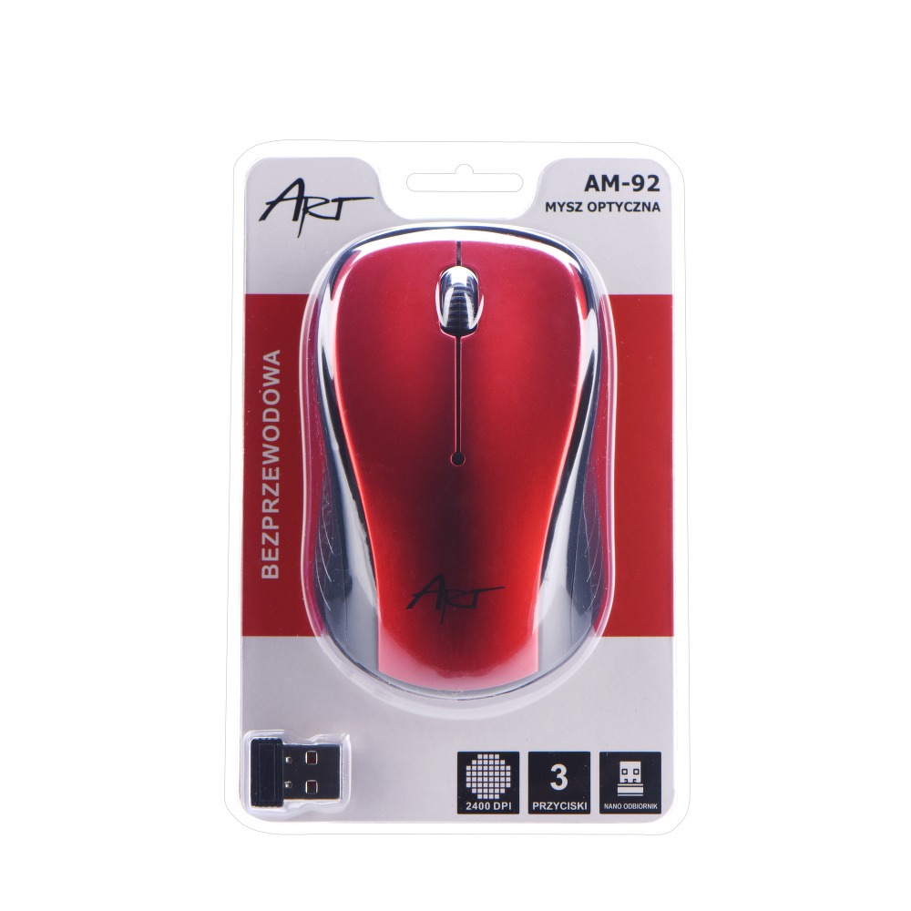 Rato óptico ART AM-92 USB sem fios (Vermelho)