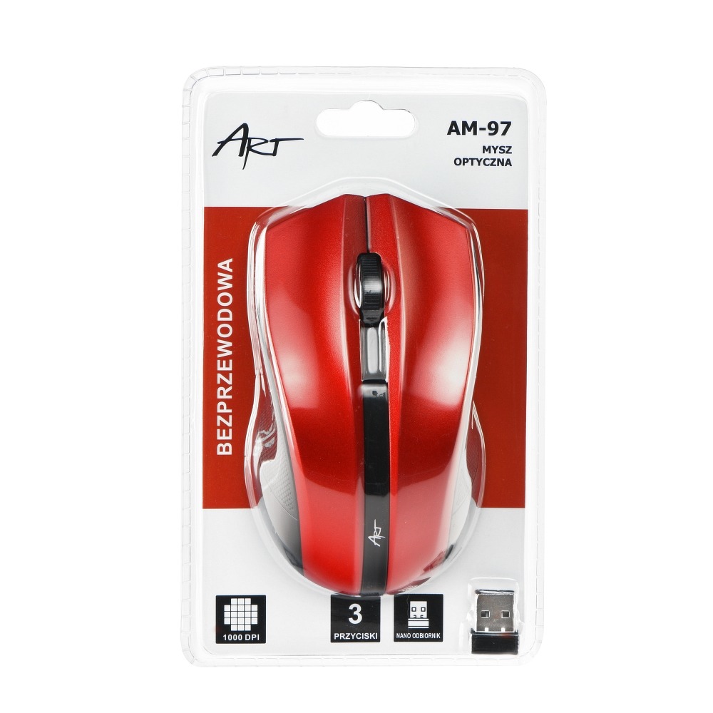 Rato óptico ART USB AM-97 sem fios (Vermelho)
